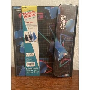 NEW Vtg Style Retro 80s 90s Mead Trapper Keeper 1" Round 3 Ring Binder 3D Shapes